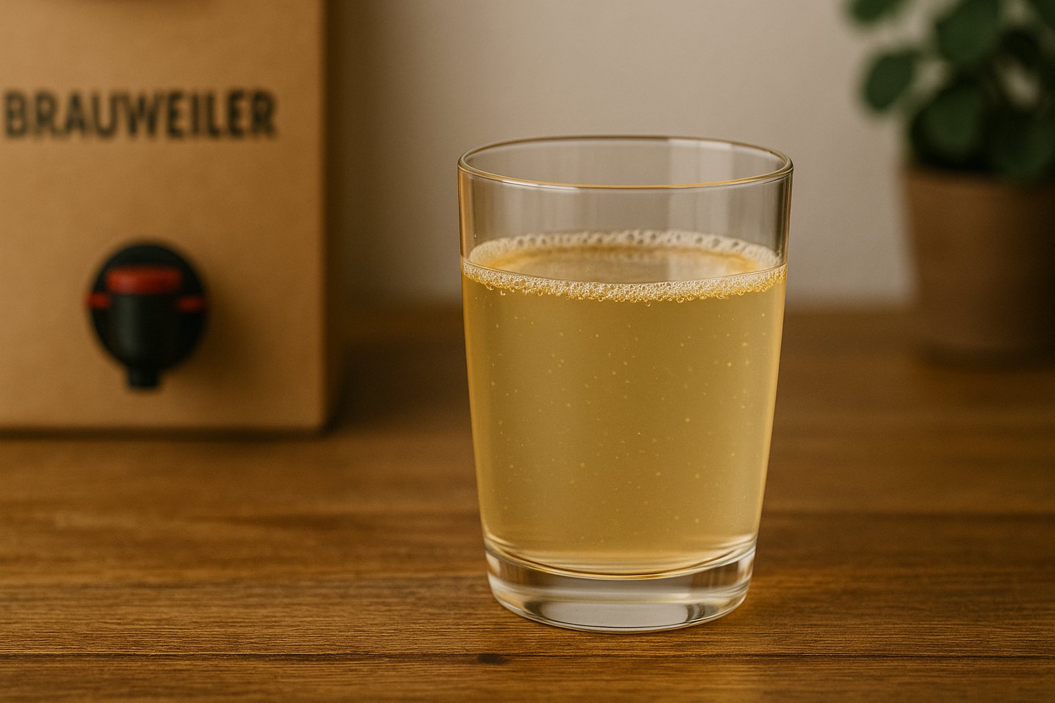 Glas mit frisch gezapftem Saft aus der Bag-in-Box