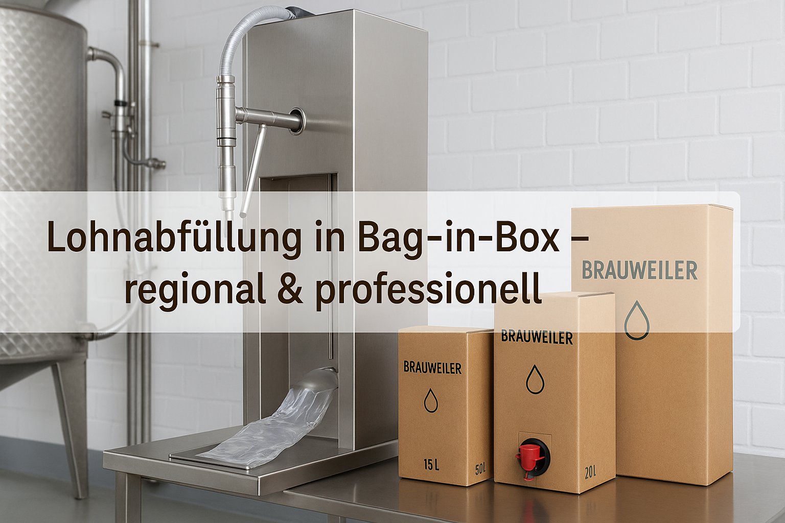 Lohnabfllung in Bag-in-Box – Edelstahl-Abfllanlage mit Kartons